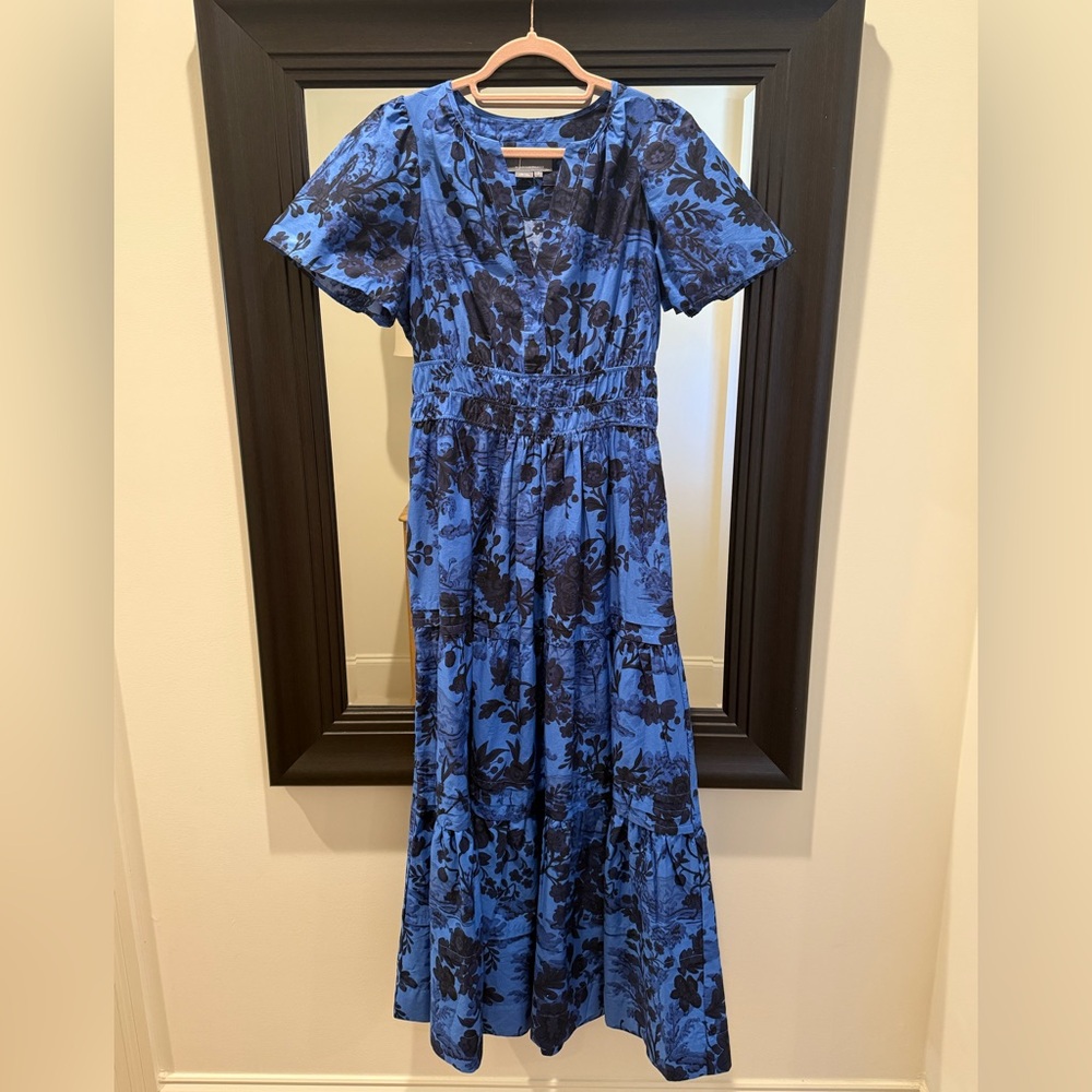 Anthropologie Blue and Black Floral Somerset  Maxi Dress